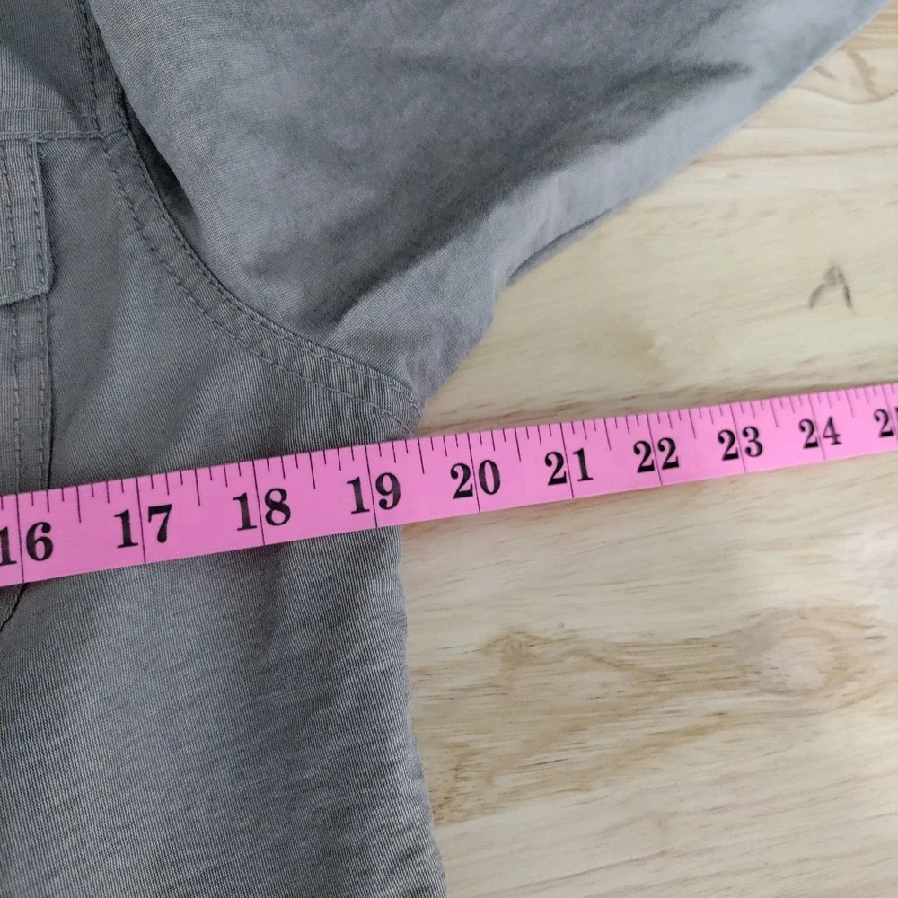 Chicos Gray Lyocell Linen Utility Safari Button Down Shirt Jacket Size 1 M 8 10